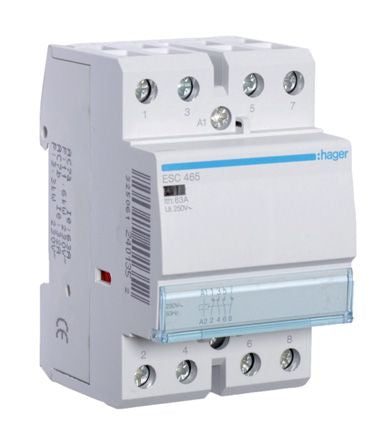 Hager System M Pro ESC Contactor, 230 V ac Coil, 4-Pole, 63 A, 2NO + 2NC, 400 V ac [ESC465]; 144-4918
