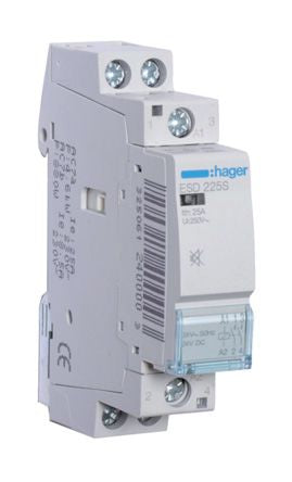 Hager System M Pro ESC Contactor, 24 V ac Coil, 2-Pole, 25 A, 2.2 VA, 2NO, 400 V ac [ESD225S]; 144-4919