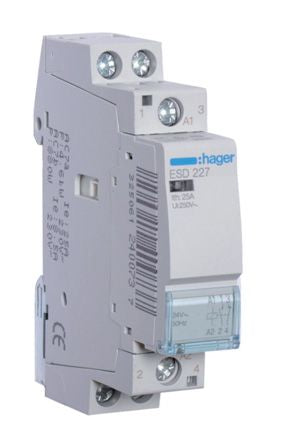 Hager System M Pro ESC Contactor, 24 V ac Coil, 2-Pole, 25 A, 1.9 kW, 1NO + 1NC, 230 V ac [ESD227]; 144-4920