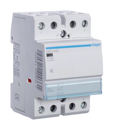 Hager System M Pro ESC Contactor, 24 V ac Coil, 2-Pole, 40 A, 4 kW, 2NO, 400 V ac [ESD240S]; 144-4921