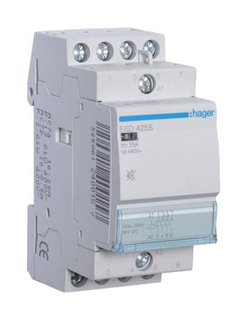 Hager System M Pro ESC Contactor, 24 V ac Coil, 4-Pole, 25 A, 2.8 VA, 4NO, 400 V ac [ESD425S]; 144-4923