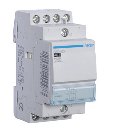 Hager System M Pro ESC Contactor, 24 V ac Coil, 4-Pole, 25 A, 1.9 kW, 2NO + 2NC, 400 V ac [ESD427]; 144-4924