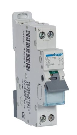 Hager MJT MCB, 2P, 2A Curve C, 240 → 400V AC, 6 kA Breaking Capacity [MJT702]; 144-4948