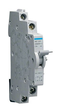 Hager Auxiliary Contact, 2 Contact, 1NC + 1NO, DIN Rail Mount MZ [MZ201]; 144-4955