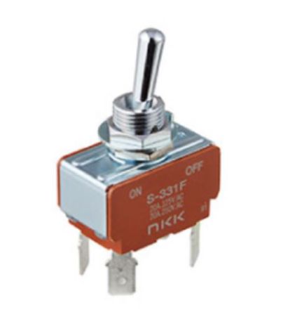 NKK Switches Toggle Switch, Panel Mount, On-Off, DPST, Quick Connect Terminal, 30 V dc, 125V ac [S331F]; 196-0237