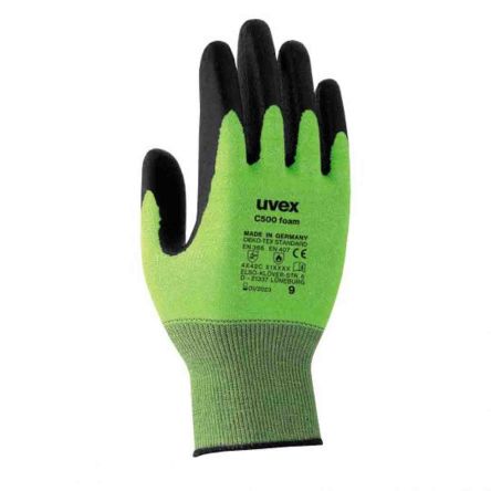 uvex C500 foam Green HPPE Cut Resistant Work Gloves, Size 11, Latex Foam Coating [6049411]; 197-4512