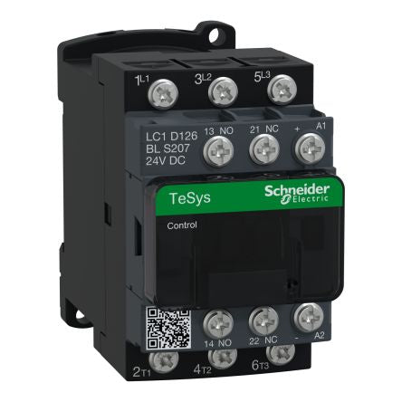 Schneider Electric TeSys D Contactor, 24 V dc Coil, 3-Pole, 12 A, 7.5 kW, 3NO [LC1D126BLS207]; 204-4470