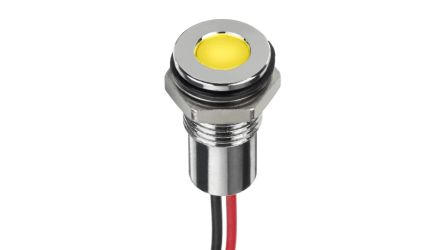 RS PRO Yellow Panel Mount Indicator, 1,8 → 3,3V dc, 8mm Mounting Hole Size, Lead Wires Termination, IP67 [0]; 220-8928