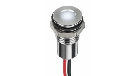 RS PRO White Panel Mount Indicator, 1,8 → 3,3V dc, 8mm Mounting Hole Size, Lead Wires Termination, IP67 [0]; 220-8930