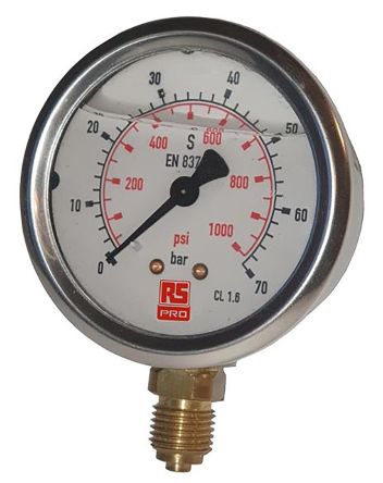 RS PRO G 3/8 Analogue Pressure Gauge 10bar Bottom Entry 100mm Outside Diameter [0]; 231-0198