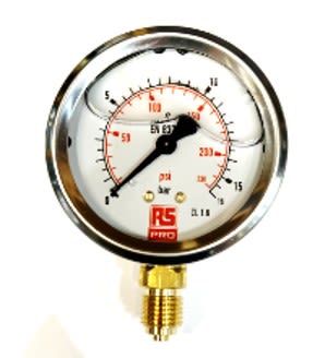 RS PRO G 1/4 Analogue Pressure Gauge 16bar Bottom Entry 63mm Outside Diameter [0]; 231-0200