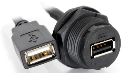 RS PRO Straight, Panel Mount, Socket- Single Port Type A 2.0 IP67 Type A USB Connector [0]; 231-7878