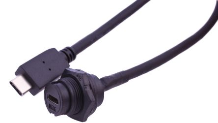 RS PRO Straight, Panel Mount, Socket- Single Port Type C 3.1 IP67 USB C Connector [0]; 231-7890