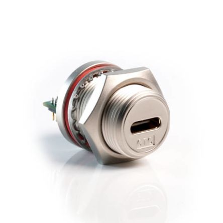 RS PRO Straight, Panel Mount, Socket- Single Port Type C 3.1 IP68 USB C Connector [0]; 231-7951
