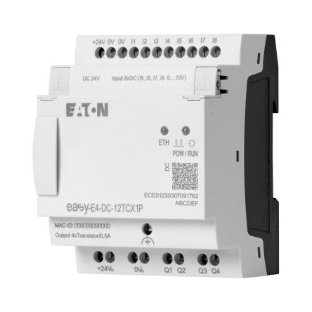 Eaton EasyE4 Series Control Relay, 0 V Supply, Relay Output, 4-Input, Analog Input [197507 EASY-E4-DC-12TCX1P]; 235-4815