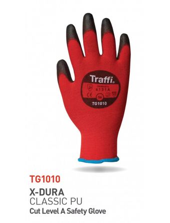Traffi Black/Red Nylon Abrasion Resistant, Breathable, Cut Resistant, Dry Environment, General Purpose, Good Dexterity [TG1010 : A-TG1010-RD-7]; 238-2437