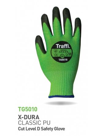 Traffi Black, Green Elastane, Glass Fibre, HPPE, Nylon, Polyester, Steel Abrasion Resistant, Breathable, Cut Resistant, [TG5010 : A-TG5010-GR-11]; 238-2447