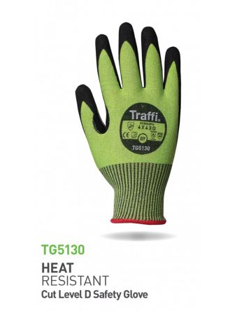 Traffi Black, Green Aramid, Elastane, Glass Fibre, Polyester Heat Resistant Liquid/Oil repellent Gloves, Size 9, [TG5130 : A-TG5130-GR-9]; 238-2459