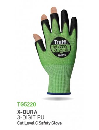 Traffi Black, Green Elastane, Glass fibre, HPPE, Polyamide Abrasion Resistant, Cut Resistant, Dry Environment, General [TG5220 : A-TG5220-GR-6]; 238-2464