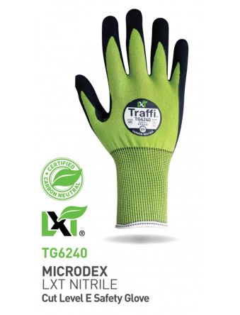 Traffi Black, Green Elastane, Glass Fibre, HPPE, Nylon, Polyester, Steel Cut Resistant, Dry Environment, Good [TG6240 : A-TG6240-GR-6]; 238-2470