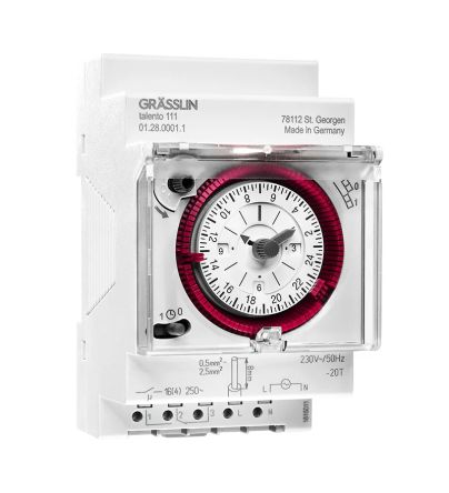 Grasslin Analogue DIN Rail Time Switch 230 V ac, 1-Channel [01.28.0001.1]; 238-8824