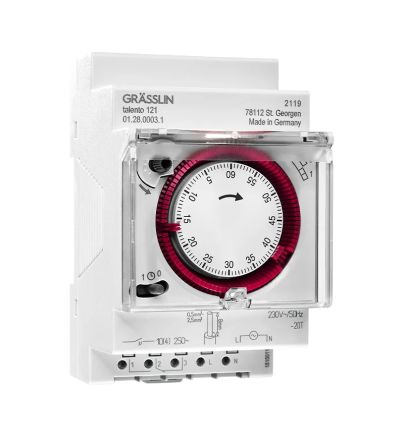 Grasslin Analogue DIN Rail Time Switch 230 V ac, 1-Channel [01.28.0003.1]; 238-8825