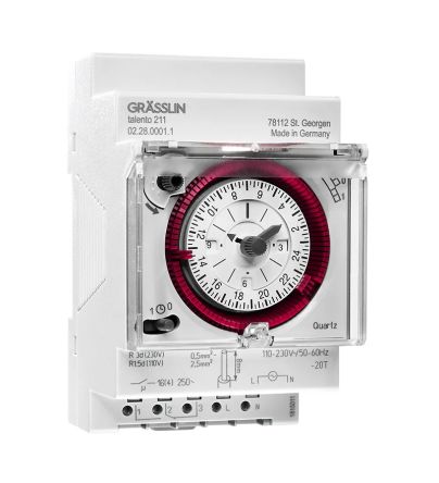 Grasslin Analogue DIN Rail Time Switch 110 → 230 V ac, 1-Channel [02.28.0001.1]; 238-8828