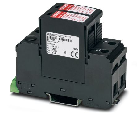 Phoenix Contact, VAL-US-120/65/2+0-FM Surge Suppressor Unit 120/240 V ac Maximum Voltage Rating 65kA Maximum Surge [2910357]; 239-5132