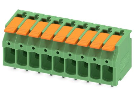 Phoenix Contact PCB Terminal Block, 9-Contact, 5mm Pitch, Through Hole Mount, 1-Row [1190305]; 240-3093