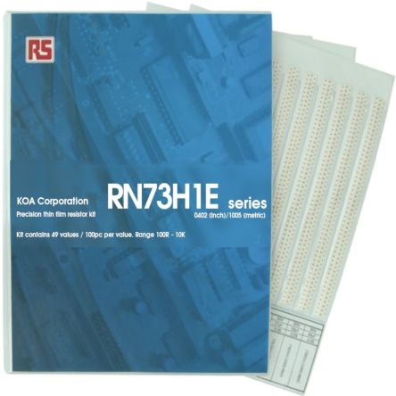 KOA, RN73H Thin Film, SMT 49 Resistor Kit, with 4900 pieces, 100Ω → 10kΩ [RN73H1ET-KIT1]; 241-0638