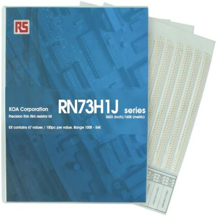 KOA, RN73H Thin Film, SMT 67 Resistor Kit, with 6700 pieces, 100 Ω → 56kΩ [RN73H1JT-KIT1]; 241-0639