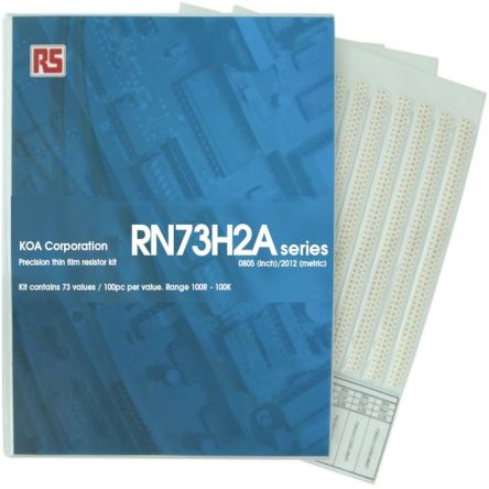 KOA, RN73H Thin Film, SMT 73 Resistor Kit, with 7300 pieces, 100Ω → 100kΩ [RN73H2AT-KIT1]; 241-0640