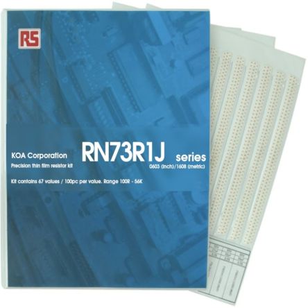 KOA, RN73R Thin Film, SMT 67 Resistor Kit, with 6700 pieces, 100 Ω → 56kΩ [RN73R1JT-KIT1]; 241-0642