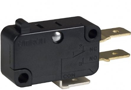 Omron Plunger Microswitch, PCB Terminal, 15A at 250Vac/dc VA, SPDT, IP40 [V-15-1C5]; 243-6611