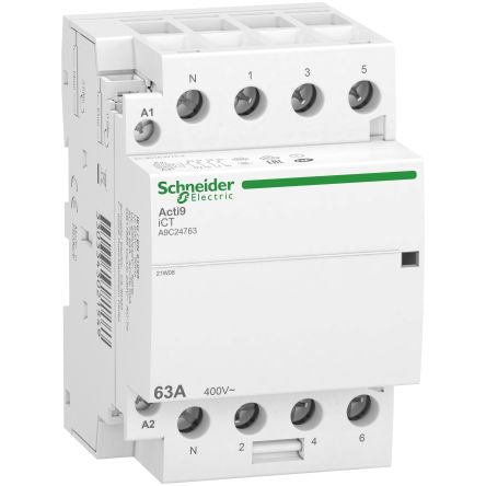 Schneider Electric Acti9 iDT40 Contactor, 240 V ac Coil, 4-Pole, 63 A, 4NO [A9C24763]; 247-1926