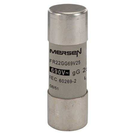 Mersen 25A Slow-Blow Ceramic Cartridge Fuse, 22.2 x 58mm [N212072]; 247-2840