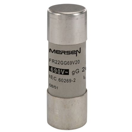 Mersen 20A Slow-Blow Ceramic Cartridge Fuse, 22.2 x 58mm [P211038]; 247-2856