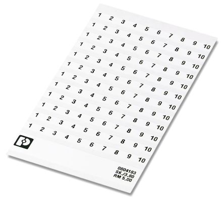 Phoenix Contact, 8:FORTL.ZAHLEN 1-10, SK 5/3 Marker Card for use with Terminal Block Width 5 mm [0804183:0001]; 248-2165