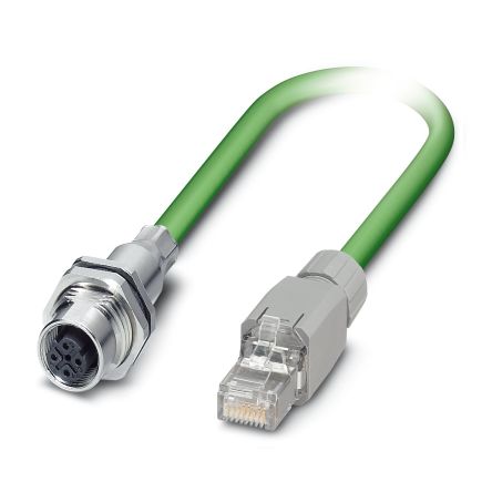 Phoenix Contact, 1m Cat5e, Green M12 to Female RJ45, Aluminium Foil, Tinned Copper Braid Shielded, Terminated [1404368]; 248-2273