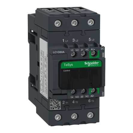 Schneider Electric TeSys D Contactor, 24 V dc Coil, 3-Pole, 66 A, 37 kW, 3NO [LC1D80ABBE]; 248-4096