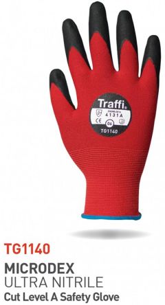 Traffi Red Nitrile, Nylon Cut Resistant Cut Resistant Gloves, Size 9, Nitrile Coating [TG1140-09]; 250-0995