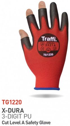 Traffi Red Polyethylene Cut Resistant Cut Resistant Gloves, Size 11, Polyurethane Coating [TG1220-11]; 250-1011