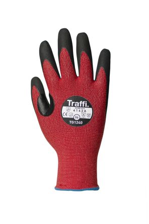 Traffi Red Nitrile, Nylon Cut Resistant Cut Resistant Gloves, Size 10, Nitrile Coating [TG1240-10]; 250-1018