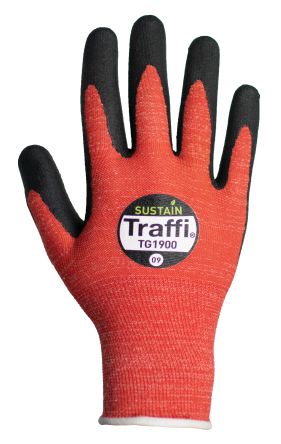 Traffi Red Cotton, PET Cut Resistant Cut Resistant Gloves, Size 8, Nitrile Micro-Foam Coating [TG1900-08]; 250-1034
