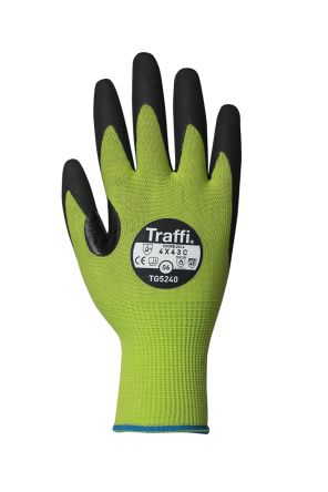 Traffi Green Nitrile, Nylon Cut Resistant Cut Resistant Gloves, Size 9, Nitrile Coating [TG5240-09]; 250-1124