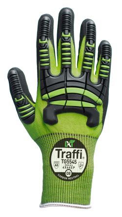 Traffi TG5545 Green Elastane, HPPE, Polyamide, Polyester, Steel Cut Resistant Cut Resistant Gloves, Size 7, Nitrile [TG5545-07]; 250-1135