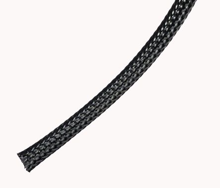 RS PRO Expandable Braided PET Black Cable Sleeve, 8mm Diameter, 100m Length [0]; 251-0829