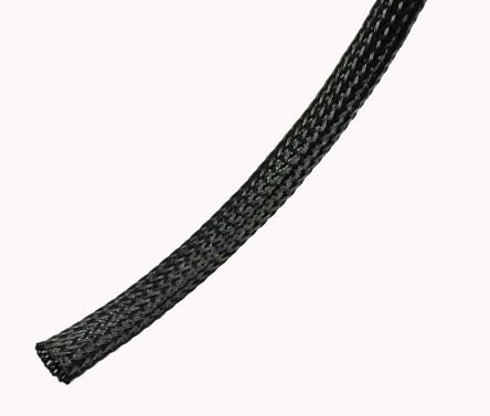 RS PRO Expandable Braided PET Black Cable Sleeve, 10mm Diameter, 100m Length [0]; 251-0831