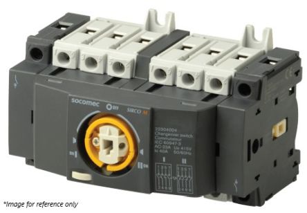 Socomec 4P Pole DIN Rail Changeover Switch - 25A Maximum Current, 11.3kW Power Rating [22304002]; 252-3448