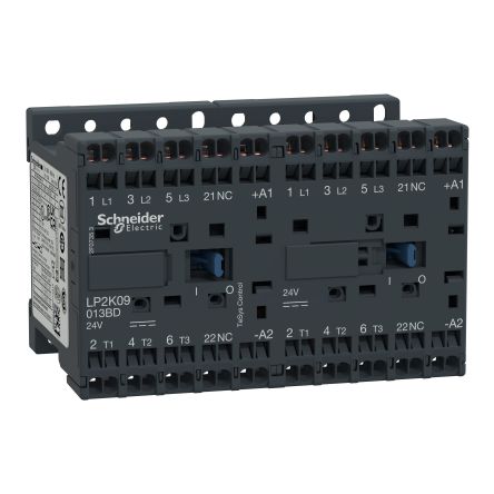 Schneider Electric TeSys K LP2K Reversing Contactor, 24 V Coil, 3-Pole, 9 A, 1 NO + 1 NC [LP2K09013BD]; 256-6622